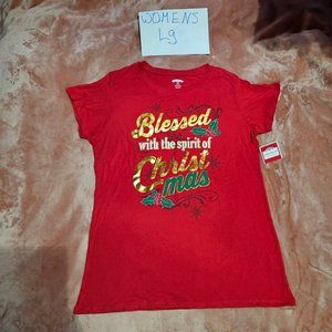 Womens L Blessed Spirit Christmas Jesus Christ Religious Graphic Tee NWT